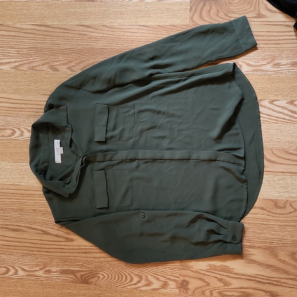 LOFT Forest Green Blouse Size XS PETITE